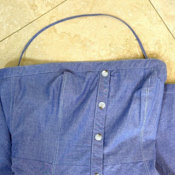 Miss Sixty Strapless Chambray Dress Blue Pockets Retro 10 - Picture 10 of 13